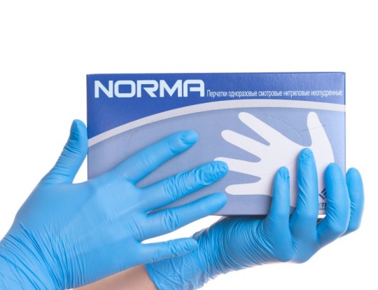 Перчатки NORMA голубой (S) - нитриловые, текстурированные (50пар), NORMA / Таиланд
